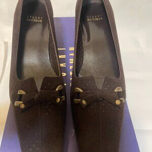 NEW Stuart Weitzman Linksperf Brown Suede Kitten Heal Square Toed Pumps; 9N